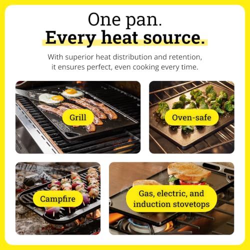 Image of Lodge Reversible Cast Iron Grill /Griddle Pan XL, 16.75 x 11.5 Inches | Dual-Sided Double Burner Griddle for BBQ, Eggs, Pancakes & Burgers, PFAS-Free, Flat Top Cookware, Made in USA