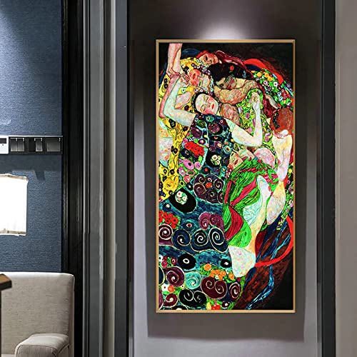 Peinture à l'huile Gustav Klimt tableau abstrait femme et fleur