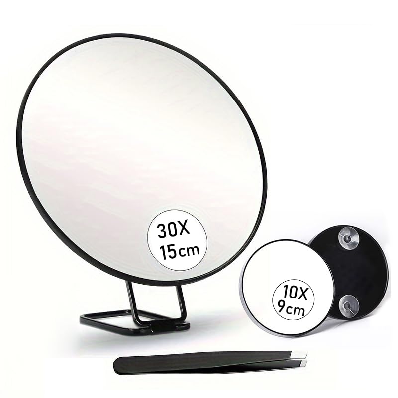 DYVEXO Espejo Aumento - Pack de 2 Espejos de Aumento de 10X y 30X, con 3 Ventosa y asa. Espejos Compactos de Mano o Pared, Ideal para Maquillaje y Viaje