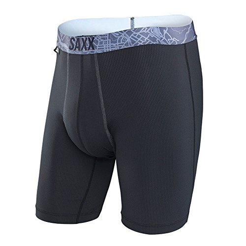 Saxx Quest 2.0 Modern Fit Long Leg Boxer,Black/Dark Charcoal,Large
