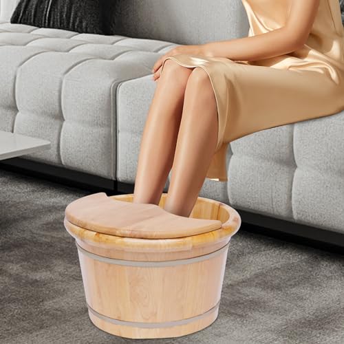 Baño de pies de madera de cedro con tapa y bolas de masaje miniatura 3