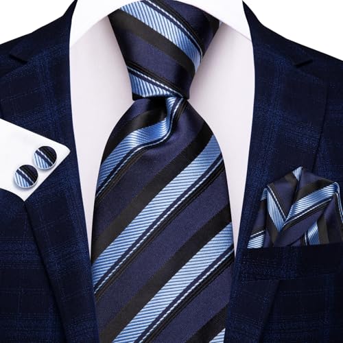 Image of Hi-Tie Men 63inches Tie Set Extra Long Necktie Paisley Tie Pocket Suqare Cufflinks Big and Tall Men Tie