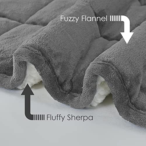 Cymula Flannel Weighted Blanket Adult: 60×80Inch Sherpa Fleece Heavy Blanket - Breathable Soft Blanket 15Lbs Queen Size - Snuggly Bed Blankets With Glass Beads- Light Grey #TOP1
