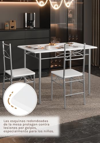 Miniatura 7 de Woltu Mesa Y Sillas Comedor Para 4 Personas, Mesa Cocina De Madera, Juego De Muebles De Comedor, Madera Mdf Y Metal, Blanco Plata