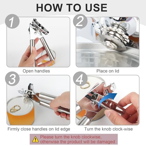 Apriscatole manuale 3 in 1 in acciaio inossidabile,Apri Lattine ,Apribarattoli Manuale,Bordo Liscio, Leva Apribottiglie con Antiscivolo Trattare e Ergonomico Manopola di Tornitura per Bar, Ristoranti - immagine 6