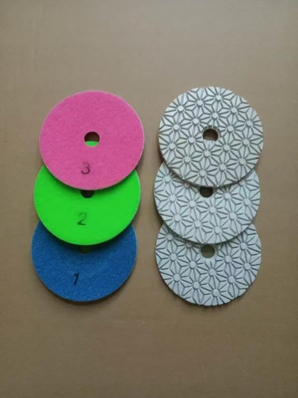 5 Sets 5" Diamond 3-Step Polishing Pads (15 Pads Total) – Wet/Dry Granite Marble Quartz Concrete Stone Polishing Kit – High Gloss Finish, Fast Cutting, Long Life Pads