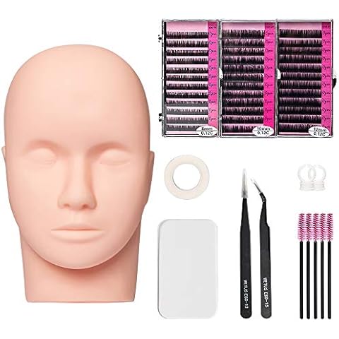 Training Mannequin Head Model False Eyelashes Extension kit for Practice, Cosmetology Makeup Training Eye Lashes Graft Cover
