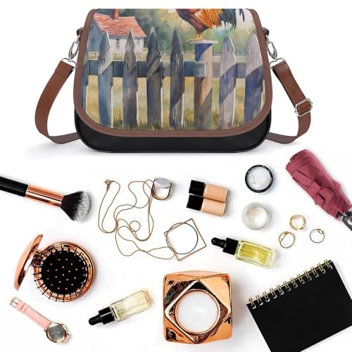 Sacoche en cuir sac à bandoulière sac messager imperméable avec imprimé coq rustique - 6
