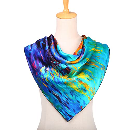 HeyToo Women 100% Large Silk Square Scarf Luxury Art Collection Painting Neck Hair Headscarf3