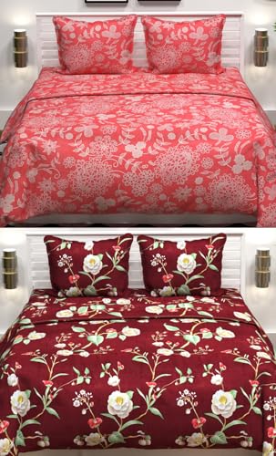 Image of VAS COLLECTIONS Prime Collection Combo Pack of 2 Double Bedsheets with 4 Pillow Covers | 144 TC Soft Brushed Microfiber-Blend -Long Lasting & Wrinkle Free,7.5X7 Ft Set of 6 Pcs (RED)