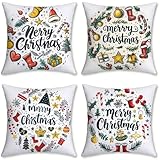Cuscini da Esterno Impermeabili Velluto Cuscini per Divano Set di 4 Copricuscini Divano Natale Federa Cuscino Quadrato, Decorazioni Giardino per Esterno, Decorazioni Estate, 40x40cm, bianco, o-772
