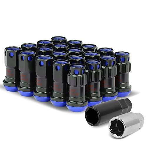Auto Dynasty M12 x 1.5 Closed End 16PC Aluminum Alloy Wheel Lug Nuts + 4 x Lock Nut + 1 x Key (Blue Accents/Black Body)