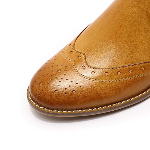 Mona flying Womens Classic Leather Chelsea Boot Ankle High Fashion Low Heel Pull on Wingtip Brogue Booties3