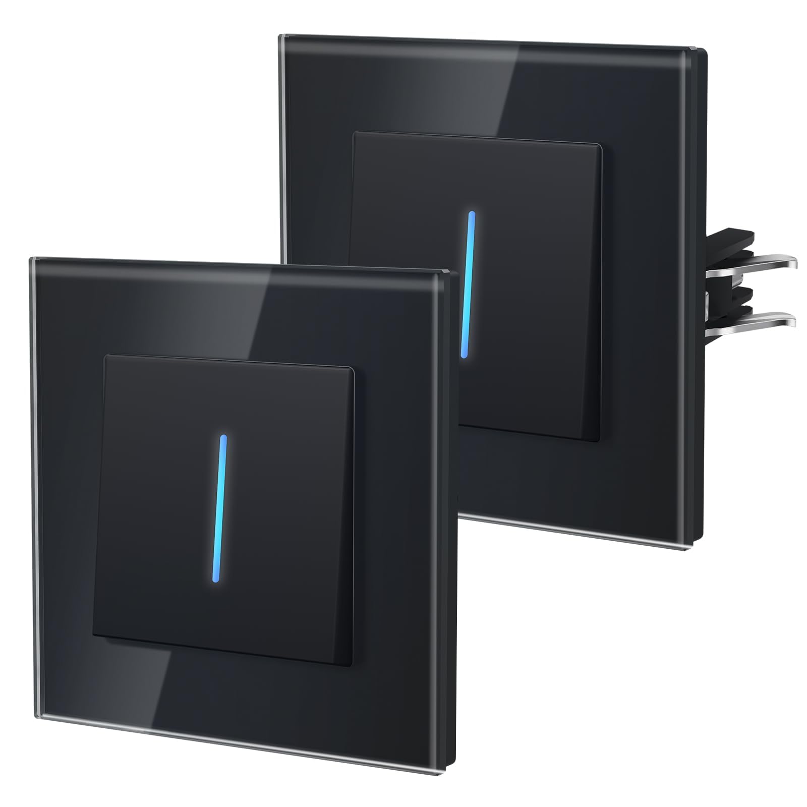 BSEED Light Switch with Led Indicator,Glass Wall Toggle Switch with Grappling Hook,Single Switch for Bathroom,Easy Installation,E-Series,Single 2-Way-2 Pack,86mm Black — image 1