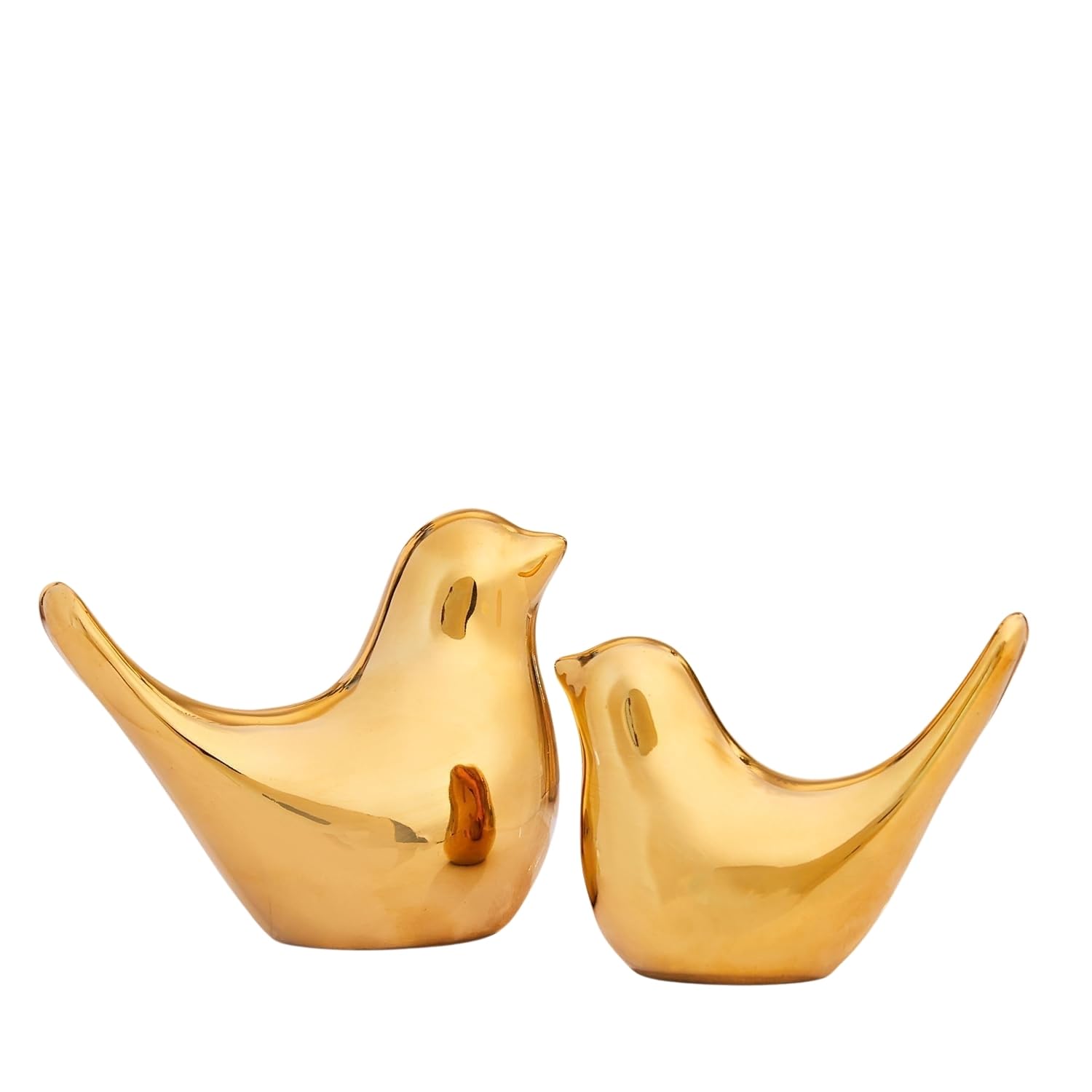 2 Pcs Golden Ceramic Birds Figurines | Small Decorative Bird Statues for Home Decor | Shelf, Desk, Living Room, Bedroom & Office Ornaments | Garden Ornament & Office Décor | Bird Statues