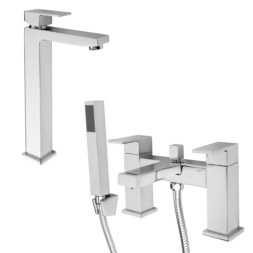 Milano Chrome Arvo High Rise Mono Bathroom Basin Mixer Tap Bath Tap Hand Shower