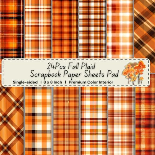 24Pcs Fall Plaid Scrapbook Paper Sheets Pad: Colorful Floral Decorative Sheets for DIY Crafts, Journaling, Albums, Invitations, Gift-wrapping: Premium Color Interior, 12 Designs, Single-sided, 8 x 8" image 2