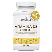 Bandini® Vitamina D 60.000 UI, mese 200 compresse (+6 mesi), Difese Immunitarie, Salute di Ossa, Denti e Muscoli, Metabolismo del Calcio, 50 mcg di Colecalciferolo, Vitamine D3 Pura ad Alto Dosaggio