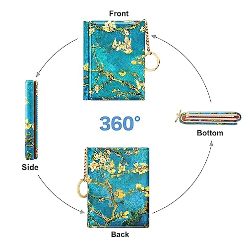 Image of Rouidr Womens Wallet, Small Slim RFID Card Wallets for Women, Cute Front Pocket Trifold Leather Card Organizer with 7 Slots & ID Window, Almond Tree