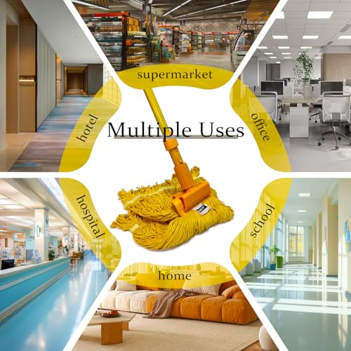 Image of Heavy Duty Wet Industrial Cleaning Mop Head - 21 oz Yellow mop Head Replacement Cotton Washable Industrial mop Heads Heavy Duty for Commercial & Home Cleaning(Yellow)