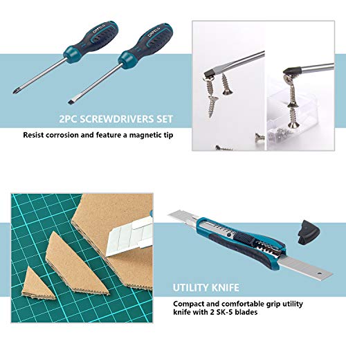 ORFELD Tool Sets 116 pieces Household Hand Tool Kits with Hard Plastic Case for Home Garden Garage Office Dormitory and Manual Assembly