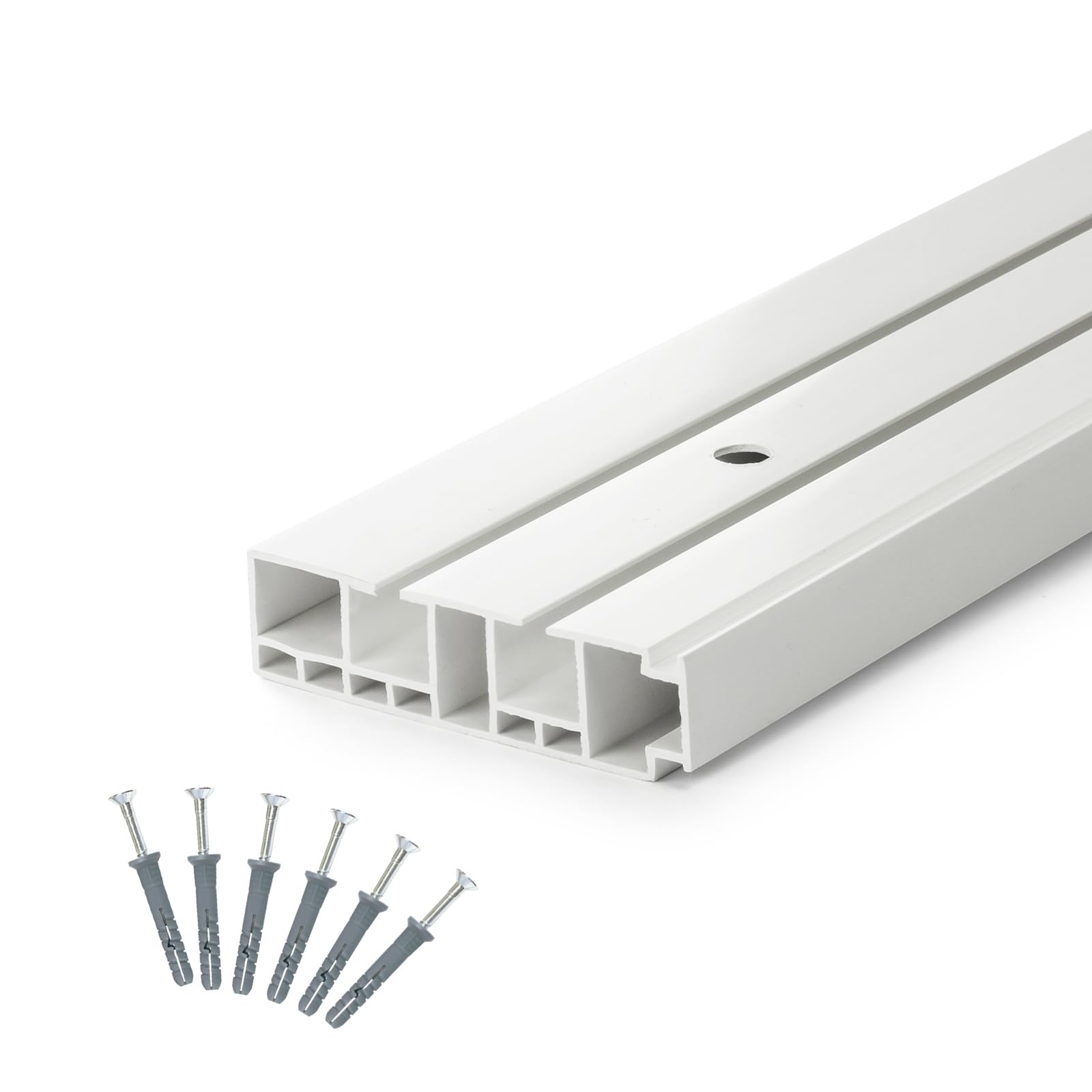 DQ-PP GARDINENSCHIENE – 300cm – PVC – 2-läufig – Weiss – inkl. Befestigungsmaterial – 3m (2 x 150cm Verbinder) – Gardinen Schiene Vorhangschienen