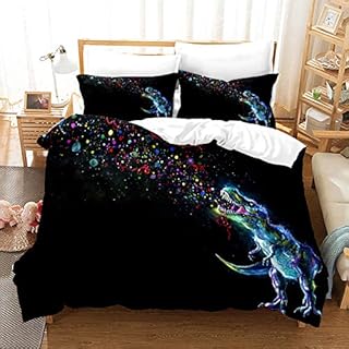 MUSOLEI Double Quilt Duvet Cover Bed Set Dinosaur Blue Bedding for Children Boys Kids Dino Jurassic Cool Soft Colorful Design Durable Microfiber Zipper(Double,Black)