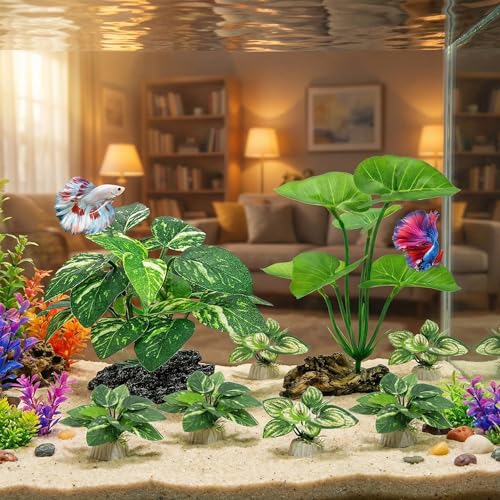 Image of 10 PCS Aquarium Decorations Silk Aquarium Plants Betta Fish Tank Decor Artificial Fish Tank Decorations Plants for Betta, Goldfish, Turtle & Reptile Tanks Ornament Accessories