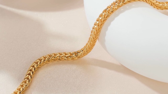 Pulsera de cadena foxtail bañada en oro 14k unisex miniatura 7