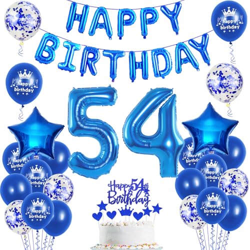 Globos 54 cumpleaños decoración hombre azul feliz cumpleaños 54th cumpleaños fiesta set decoración 54 cumpleaños decoración hombres 54 años