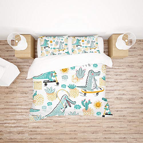 Parure de lit 3 pièces King polyester motif alligator drap toutes saisons
