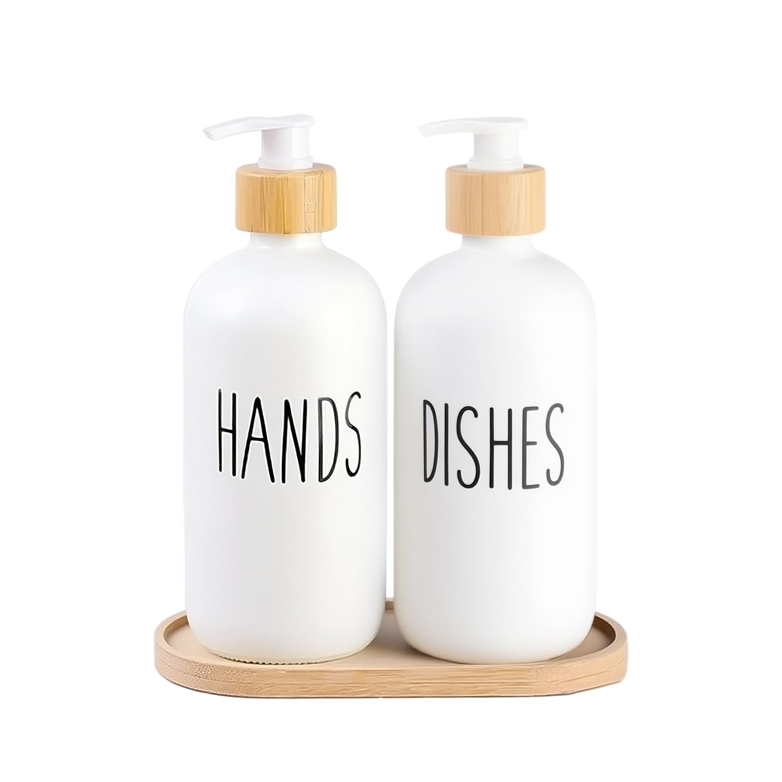 Yumzxin Glass Soap Dispenser Set of 2 (16oz) - Refillable Pump Hand Wash Dispenser for Bathroom Sink, Kitchen Countertop & Laundry Room (White)