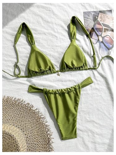 Women's 2 Piece Bikini Sets Starfish Decor Tie Back High Cut Swimsuit Cheeky Bathing Suit2