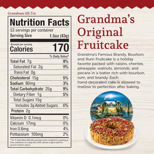 Beatrice Bakery Co. Original Fruitcake in Holiday Tin, Grandma's Old Fashioned Fruit and Nut Freshly Made, Brandy, Bourbon and Rum Fruitcake, Est. 1917 (80 oz Tin) - Thumbnail 2