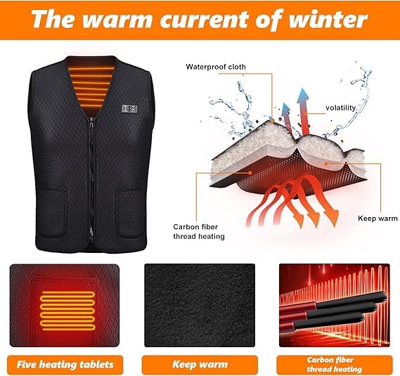 Gilet Riscaldabile per Uomo e Donna, Gilet Riscaldato USB, Vestito Elettrici Riscaldati