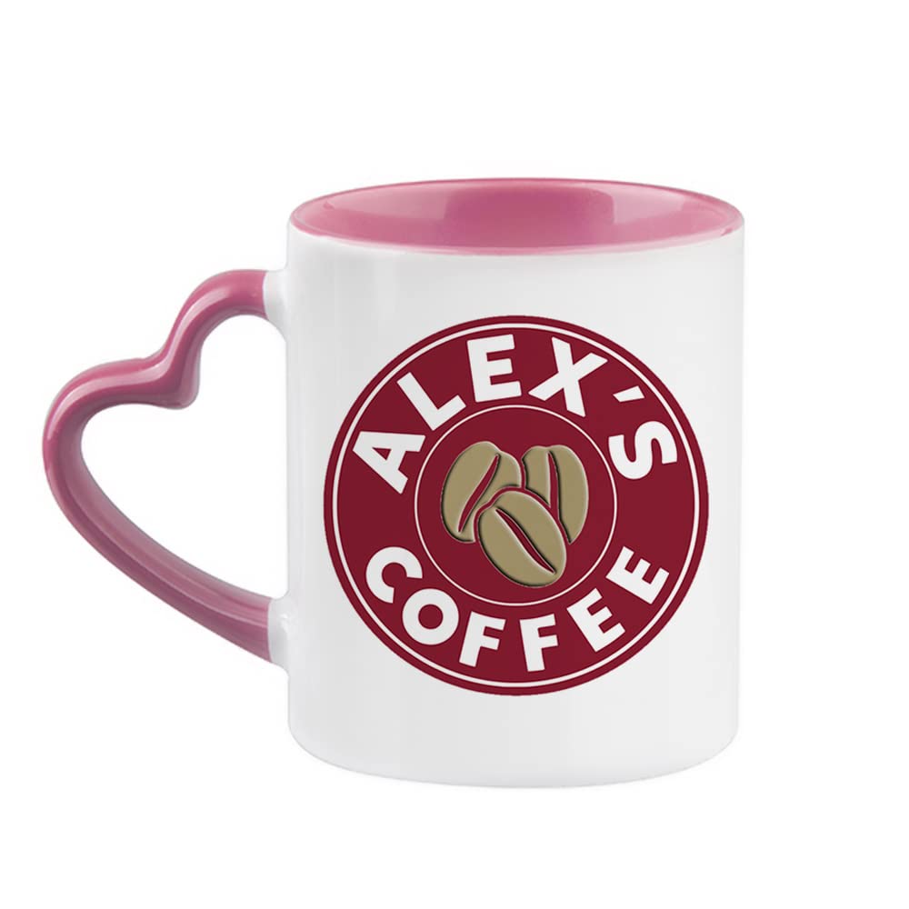 Giftme Personalised with Any Name Costa Unique Heart Handle Ceramic Mug Coffee Tea Mug. (Pink Heart Handle Mug)