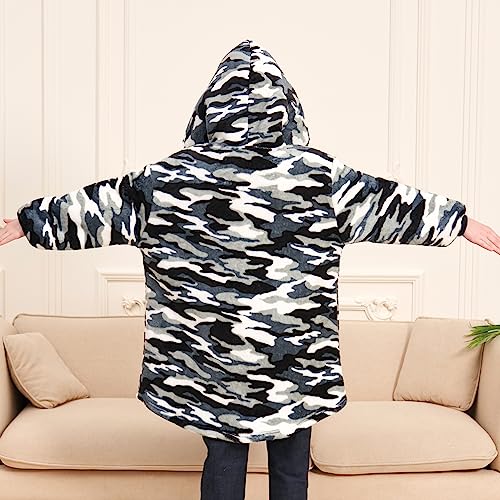 FZOSM Game Controller Sherpa-Lined Kids' Wearable Blanket Hoodie (Grey-Camo) — view 4