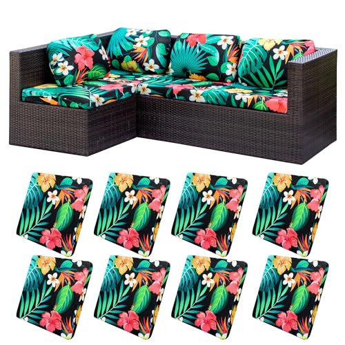 Image of 8Pcs Stretch Patio Cushion Covers,Outdoor Couch Covers Replacement,Outdoor Couch & Sofa Slipcovers,for Patio Furniture Cushion Covers,Washable Reusable Furniture Protector (Floral Leaf,Cover Only)
