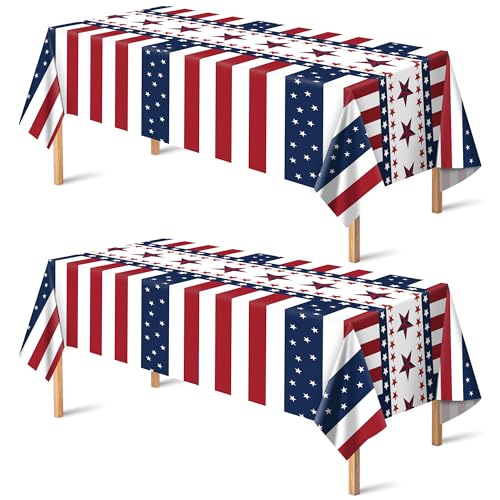 OHOME 4th of July Decorations - Red White and Blue Tablecloth for 250th Anniversary American USA Merchandise - Fourth of July Accessories for Home Outdoor | Patriotic American Flag Party Favors 2 Pack