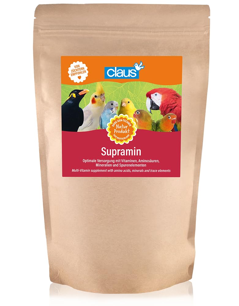 Claus Supramin | 500 g | karma uzupełniająca dla ptaków ozdobnych | zawiera ważne witaminy, aminokwasy, minerały i pierwiastki śladowe | nadaje się do wszystkich faz życia