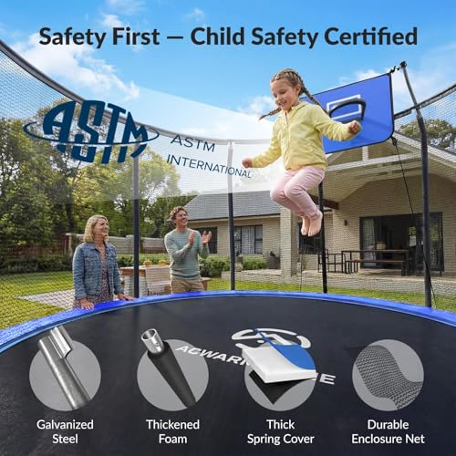 Image of ACWARM HOME Trampoline Outdoor 8FT 10FT 12FT 14FT 15FT 16FT Trampoline with Basketball Hoop and LED Lights, Recreational Trampolines for Kids and Adults with Enclosure Net & Ladder, ASTM Approved