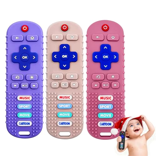 Image of MACLUD 3 Pack Baby Teething Toys&Remote Control Toy, Baby Chew Toys for Teething Relief, Food Grade Silicone Teethers for Babies 3-24 Months, Baby’s First Valentine’s Day Gift for Boys and Girls