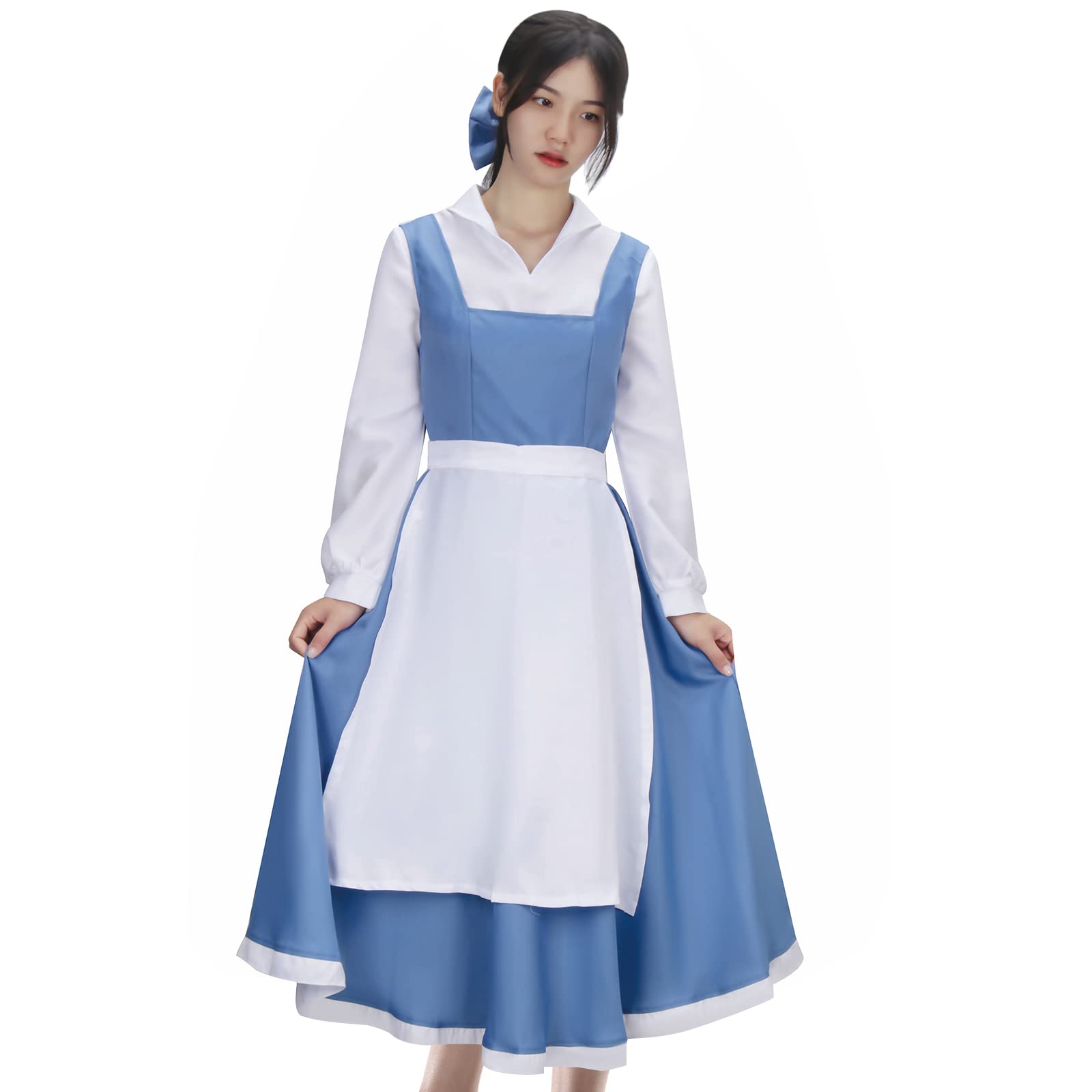 LIKUNGOU Beauty Belle Costume Maid Blue Dress Women Girls Outfit with Bow Halloween Cosplay Party Suit Accessories (Medium) - Image 2