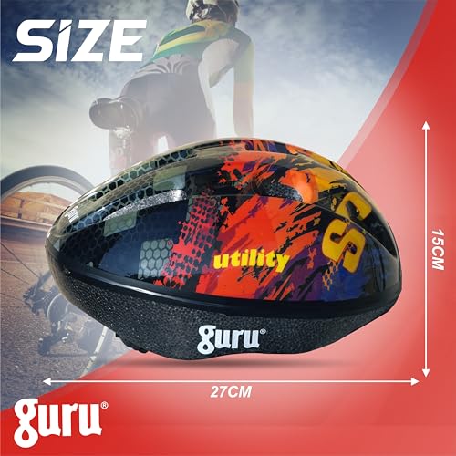 Image of GURU Cycling Helmet, Light Weight with Superior Ventilation, Helmet for Mountain, Road Bike & Skating Helmet with Premium Black EPS Foam Lining, Ideal for Adults and Kids