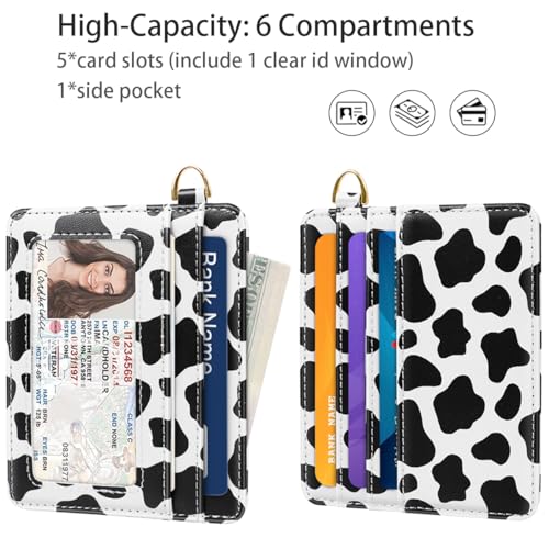 Image of Slim Minimalist Pocket Credit Card Holder Wallet Women | RFID Blocking Lightweight Thin Small Cute Card Cases, Cow Print
