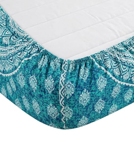 Image of RajasthaniKart Pure Cotton 144 TC Printed Double /Queen Bed Elastic Fitted Bedsheet with 2 Pillow Covers - All Around Elastic | 60 inchx78 inch, Fits Up to 8 inch Mattress | Jaipuri Print, 5298