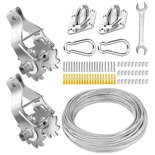 FZENeast Awning Attachment Set, Anti-Rust Stainless Steel Sun Shade Hardware Kit with Winches Cables and Hardware for Rectangle Square Triangle Shade Sail Installation