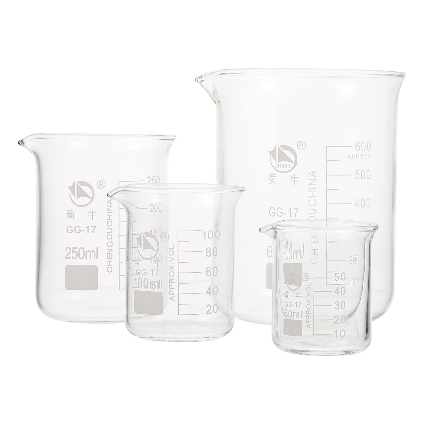 NAMOARLY Set of 4 High-temperature Resistance Glass Beakers Measuring Cups Accurate Scale Lab Glassware Safe Practical