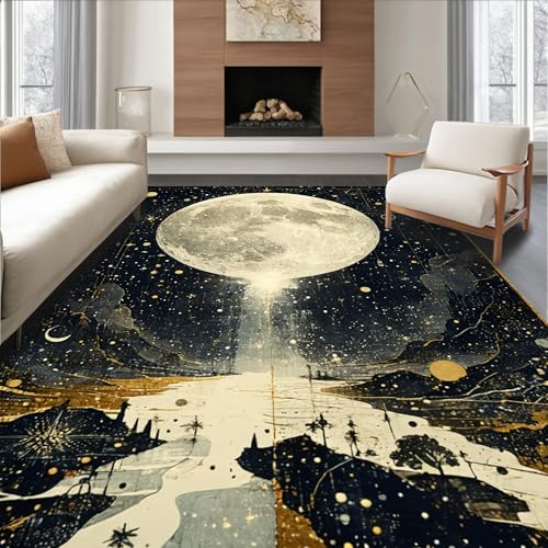 Image of Design&I Area Rug 3x5, Astrology Tarot Pathway Area Lunar Eclipse Surreal Starry Night Motif, Machine Washable, Stain Resistant Indoor Rug for Living Room, Bedroom, Non Slip(Gray, 3x5)