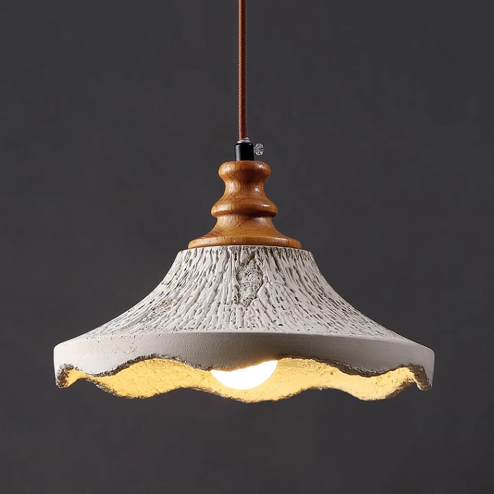 RXPVUXE Wabi Sabi Stone Pendant Lamp Japanese Style Cement Pendant Light Adjustable Cord Walnut Wood Kitchen Island Long Hanging Lighting, Vintage Retro Concrete Restaurants Ceiling Light Fixture